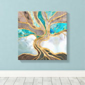 Taupe and teal Marble Tree of life Canvas Afdruk (Insitu (Houten vloer))