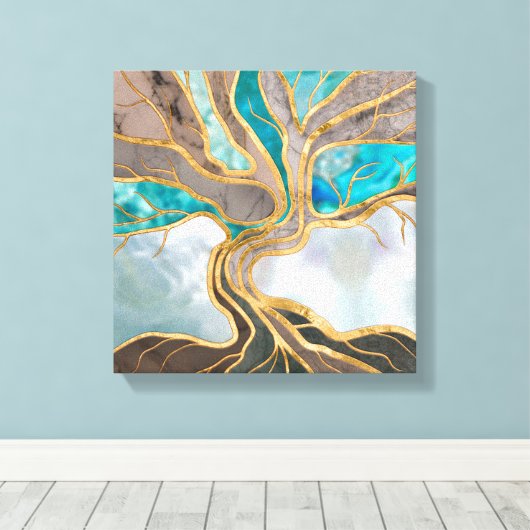 Taupe and teal Marble Tree of life Canvas Afdruk (Insitu (Houten vloer))