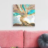 Taupe and teal Marble Tree of life Canvas Afdruk (Insitu (Woonkamer))