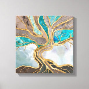 Taupe and teal Marble Tree of life Canvas Afdruk