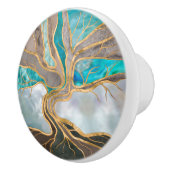 Taupe and teal Marble Tree of life Keramische Knop (Rechts)
