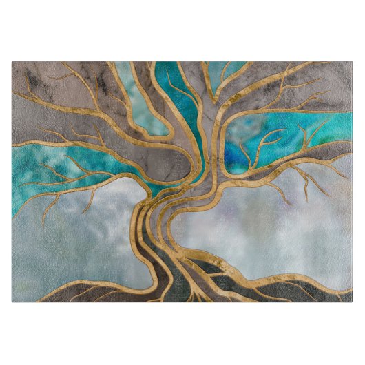 Taupe and teal Marble Tree of life Snijplank (Voorkant)
