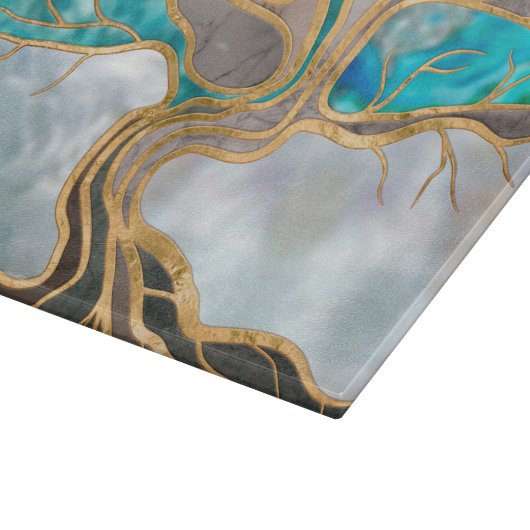 Taupe and teal Marble Tree of life Snijplank (Hoek)