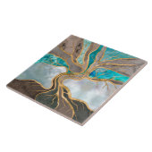 Taupe and teal Marble Tree of life Tegeltje (Zijkant)