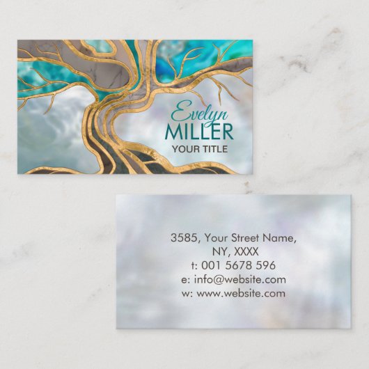 Taupe and teal Marble Tree of life Visitekaartje (Voorkant / Achterkant)