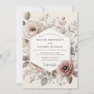 Taupe Antique Bloom Bruiloft Kaart