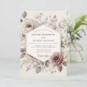 Taupe Antique Bloom Bruiloft Kaart (Staand voorkant)