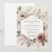 Taupe Antique Bloom Bruiloft Kaart (Voorkant / Achterkant)