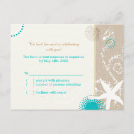 Taupe Aqua Beach Bruiloft viering RSVP Uitnodiging Briefkaart