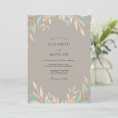 Taupe Aqua Blad Bruiloft Kaart (Staand voorkant)