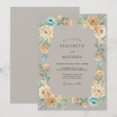 Taupe Aqua Bloem Bruiloft Kaart (Voorkant / Achterkant)