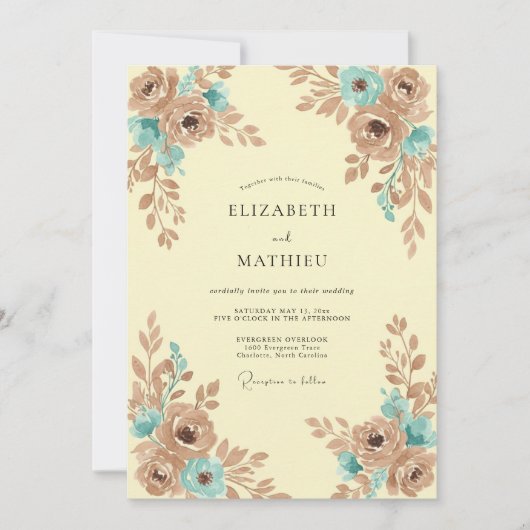 Taupe Aqua Roze Bruiloft Kaart (Voorkant)