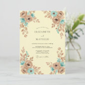 Taupe Aqua Roze Bruiloft Kaart (Staand voorkant)