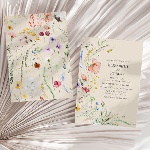 Taupe Aquarel Wilde Bloem Huwelijksuitnodiging Kaart