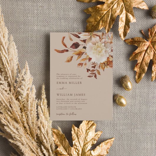 Taupe Autumn Modern Waterverf Terracotta Wedding Kaart