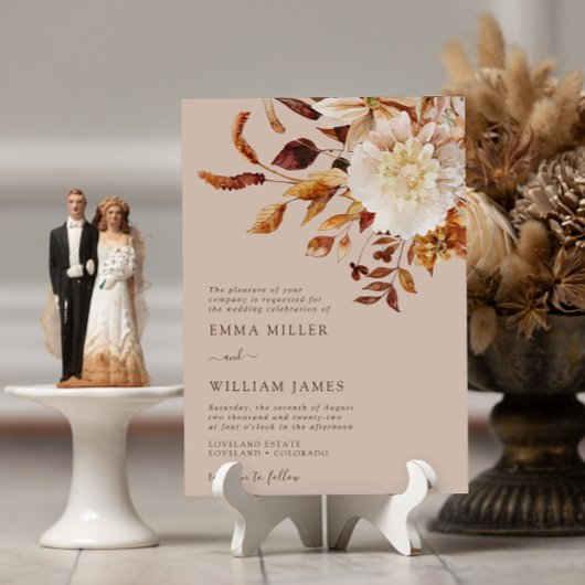 Taupe Autumn Modern Waterverf Terracotta Wedding Kaart