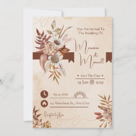 Taupe Autumn Modern Waterverf Terracotta Wedding Kaart