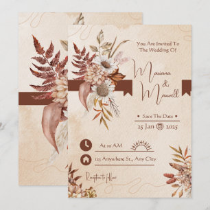 Taupe Autumn Modern Waterverf Terracotta Wedding Kaart