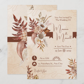 Taupe Autumn Modern Waterverf Terracotta Wedding Kaart