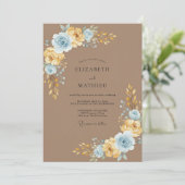 Taupe Azure Geschilderde Bruiloft Kaart (Staand voorkant)
