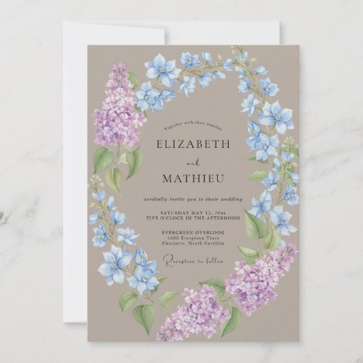 Taupe Azure Hortensia Eucalyptus Bruiloft Kaart (Voorkant)