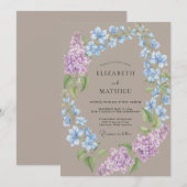 Taupe Azure Hortensia Eucalyptus Bruiloft Kaart (Voorkant / Achterkant)