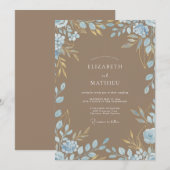 Taupe Azure Loof Eucalyptus Bruiloft Kaart (Voorkant / Achterkant)