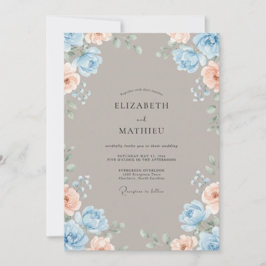 Taupe Azure Ranunculus Eucalyptus Bruiloft Kaart (Voorkant)