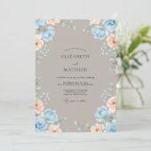 Taupe Azure Ranunculus Eucalyptus Bruiloft Kaart (Staand voorkant)