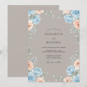 Taupe Azure Ranunculus Eucalyptus Bruiloft Kaart (Voorkant / Achterkant)