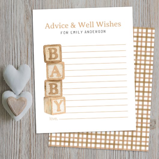 Taupe Baby Blocks Advice & Well Wishes Card