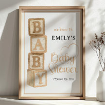 Taupe Baby Blocks Baby Shower Welkom Poster