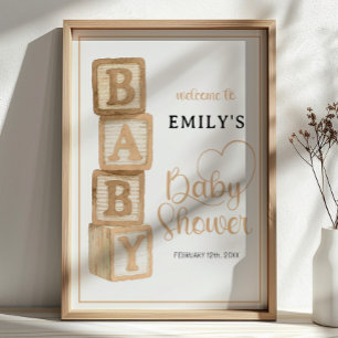 Taupe Baby Blocks Baby Shower Welkom Poster
