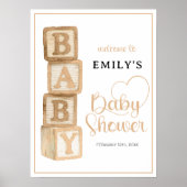 Taupe Baby Blocks Baby Shower Welkom Poster (Voorkant)