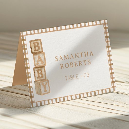 Taupe Baby Blocks Editable Tent Cards | Place Card Kaart