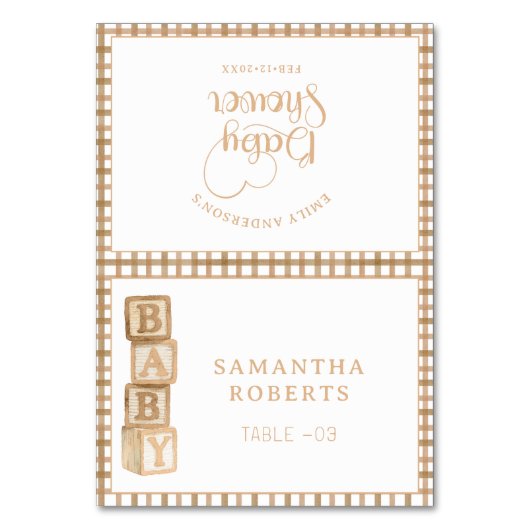Taupe Baby Blocks Editable Tent Cards | Place Card Kaart (Voorkant)