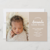 Taupe Baby Foto geboorteaankondigingen (Voorkant)