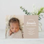Taupe Baby Foto geboorteaankondigingen (Staand voorkant)
