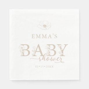 Taupe Baby Shower Elegante Wilde Bloem Bloemen Servet