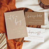 Taupe Baby shower Invitation Modern It a Boy Tan Kaart