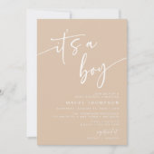 Taupe Baby shower Invitation Modern It a Boy Tan Kaart (Voorkant)