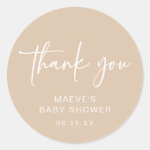 Taupe Baby shower Ronde Sticker Modern Neutraal (Voorkant)