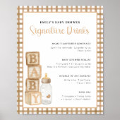 Taupe Baby Shower Signature Drinks Sign Printable Poster (Voorkant)