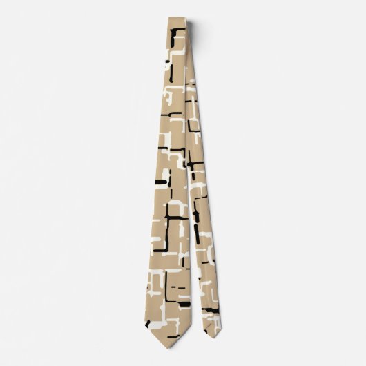 Taupe Beige Black White - Abstract patroon Stropdas (Voorkant)