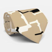 Taupe Beige Black White - Abstract patroon Stropdas (Opgerold)