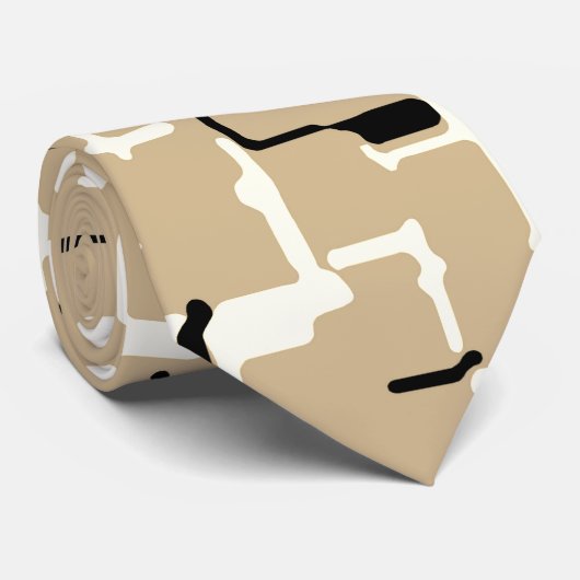 Taupe Beige Black White - Abstract patroon Stropdas (Opgerold)