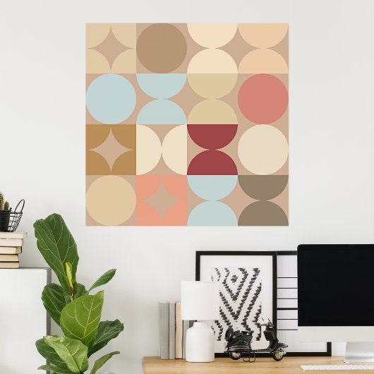 Taupe Beige Blush Pink Light Blue Retro Art Poster (Thuiskantoor)