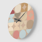 Taupe Beige Blush Pink Light Blue Retro Patroon Grote Klok (Hoek)
