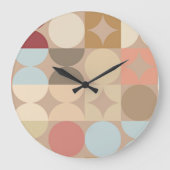 Taupe Beige Blush Pink Light Blue Retro Patroon Grote Klok (Voorkant)