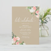 Taupe Beige & Blush Roze | Moderne Floral Verjaard Kaart (Staand voorkant)